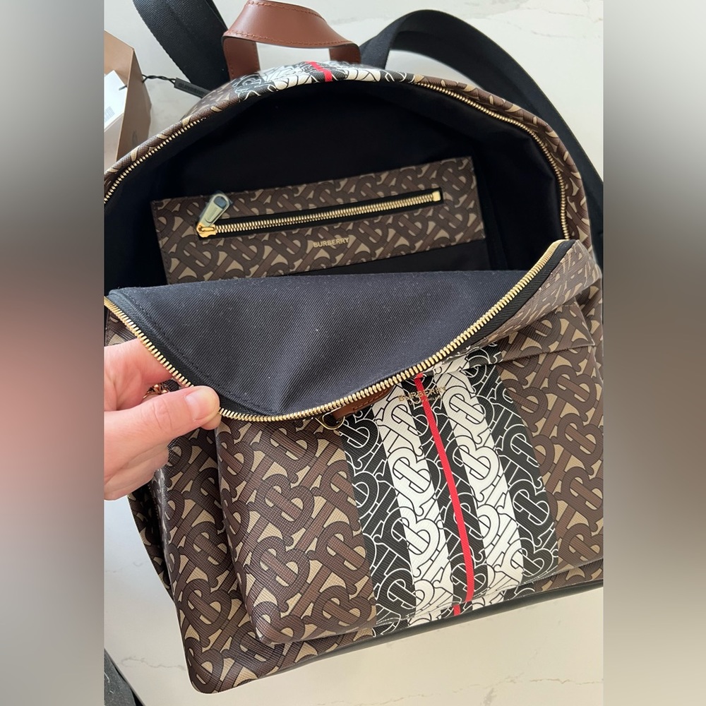 Burberry Monogram Stripe Print E-canvas Backpack - Picture 8 of 15